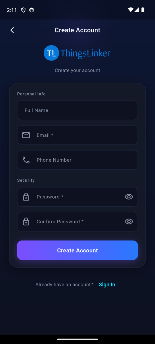 App registration screen