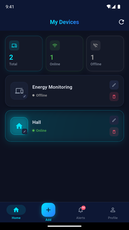 App Home screen with Add Device