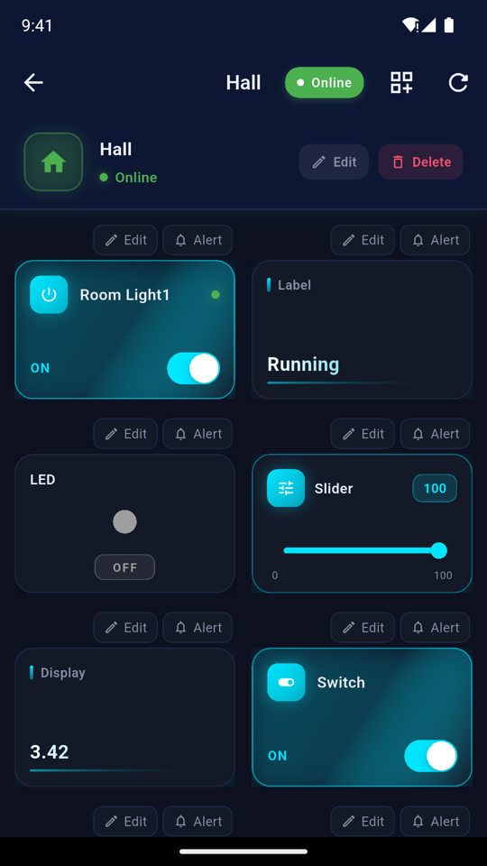 A device dashboard in the app