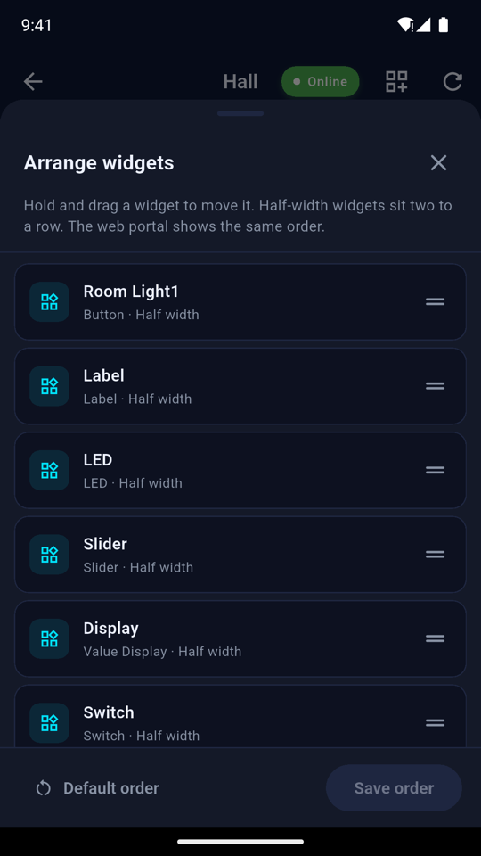 Arrange widgets sheet