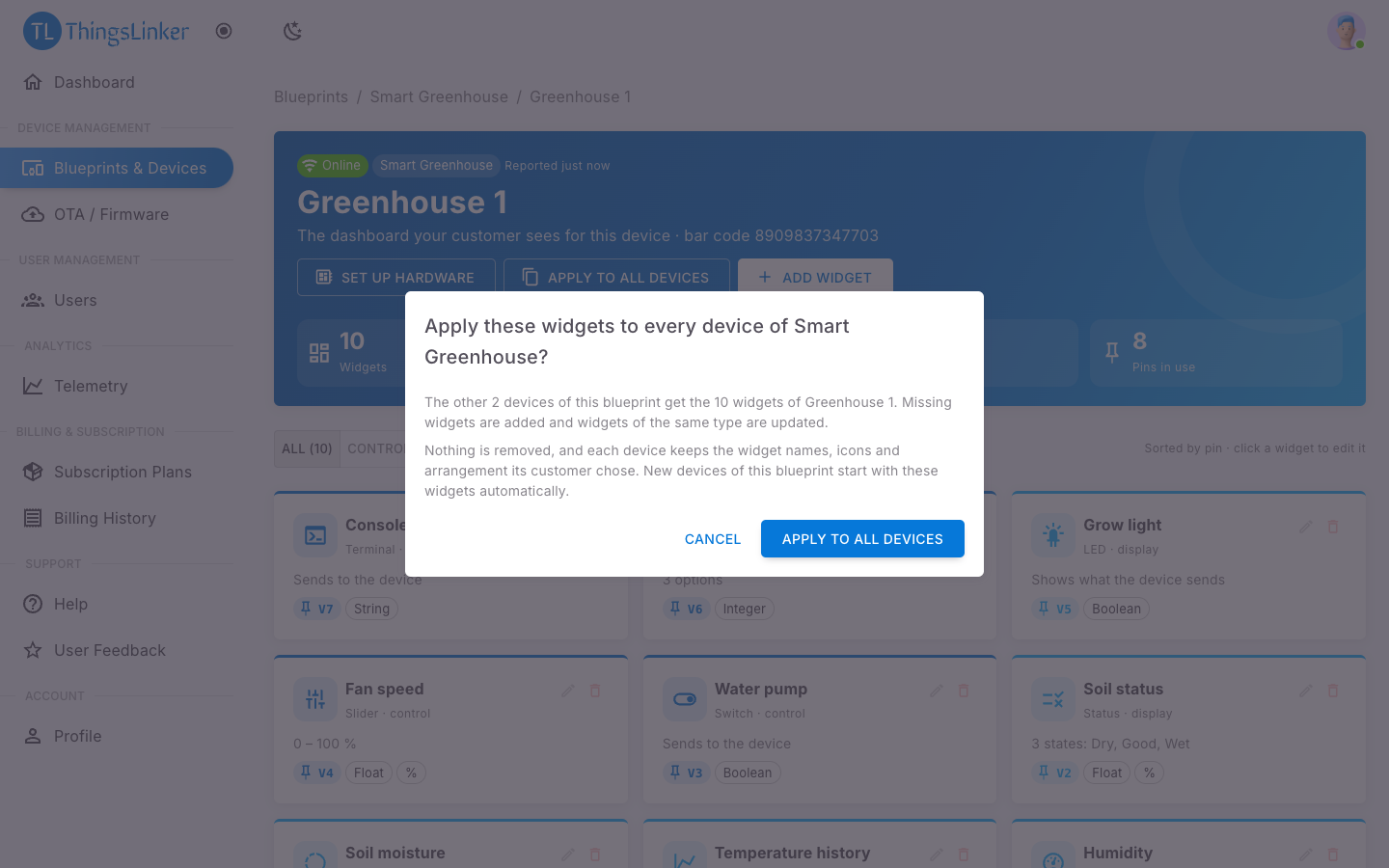 Apply these widgets to every device dialog
