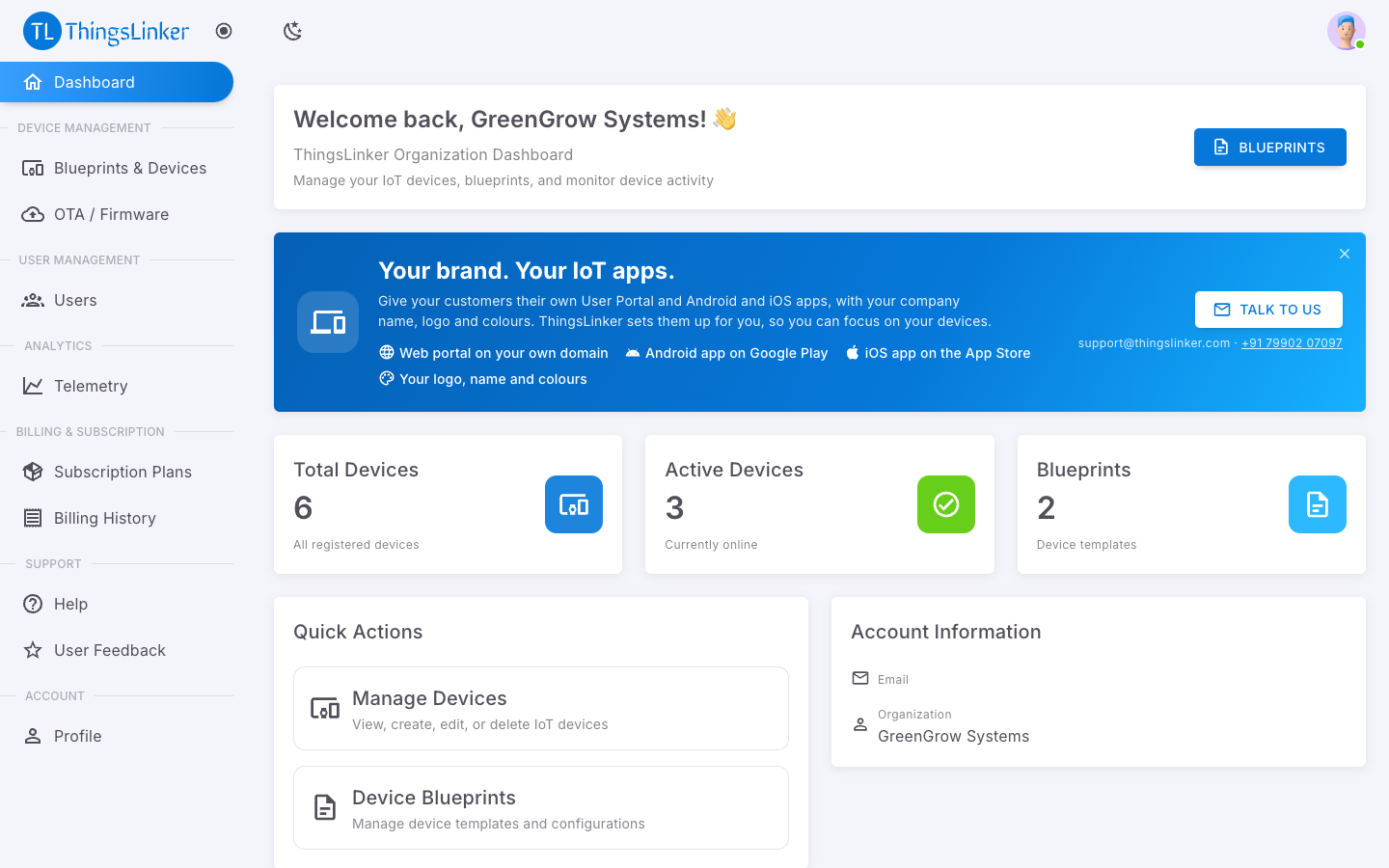 Organization Portal dashboard