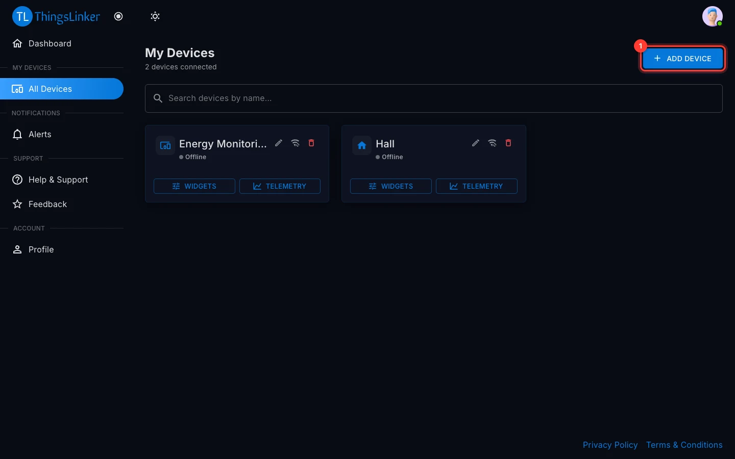 User Portal All Devices page