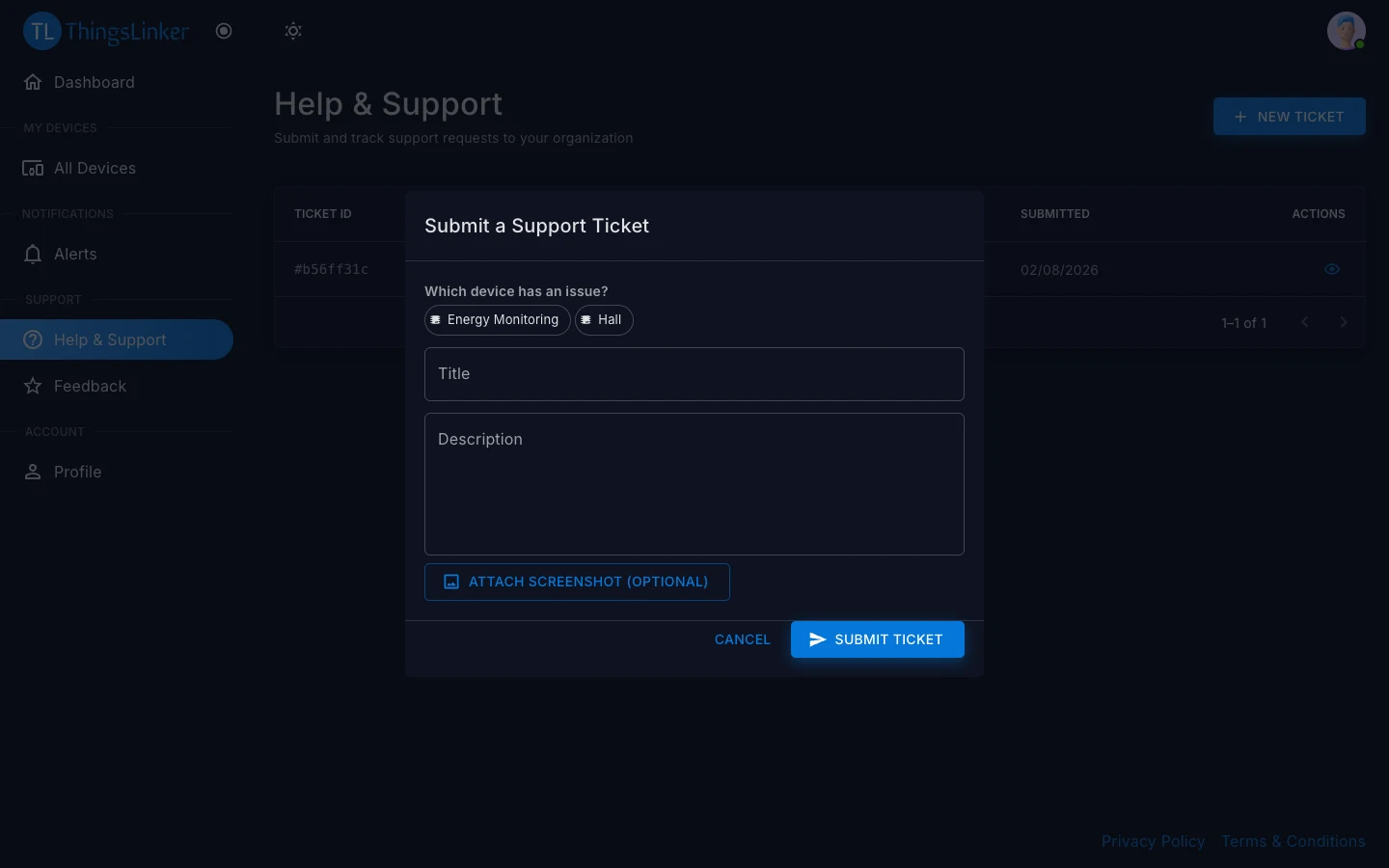 Submit a Support Ticket form